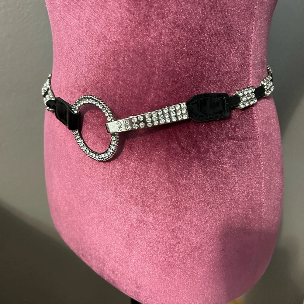 Crystal Fashion Statement Belt Silver and Black